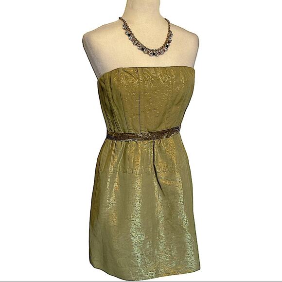 Vera Wang Lavender Label Strapless Shimmering Green Cocktail Dress Size 8 - Picture 1 of 12